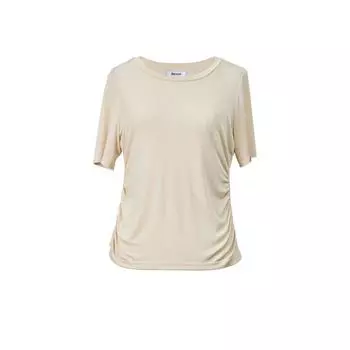 Blacknini (Three Colors) Smooth T High Density 100 Mulberry Silk Smooth Elastic Waist-Tightening Short Sleeve T-shirt Top Beige (100 mulberry silk) XS