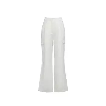 Blacknini (Two Colors) Luxury Tencel Linen Nature Comfortable Draping Effect Straight-leg Wide-Leg Overalls White XS