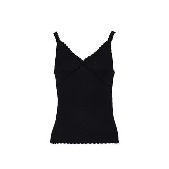 Blacknini (Two Colors) Small Polka Dot Single-Sided Drum Wave Mulberry Silk Silk Cotton Blended Knitting Camisole Textured Knitting Strap-Black((In Stock)) L