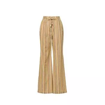 Blacknini (Two Colors) Top Student Island Import Yarn-Dyed Cotton Linen Stripes Suit Outwear/Pants Turmeric Stripes pants((In Stock)) XL