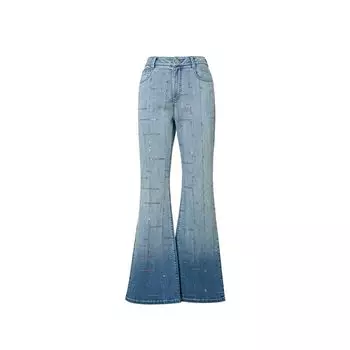 Blacknini Versailles Turkey Import Luxury Sequin Embroidery Monkey Wash Washed Denim Cowboy Blue XS