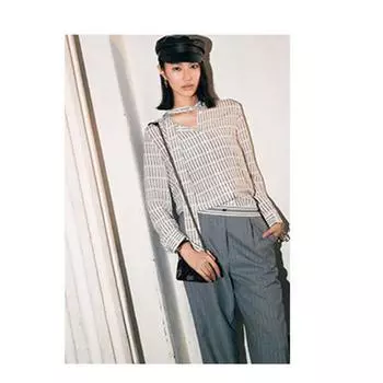 Blacknini Yin Huafu/American Retro Stripes Printed Mulberry Silk Ribbon Silk Shirt Print XS