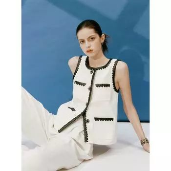 Blacknini Yin Huafu Bandage Dress Sharp Tool Chicory Soft Glutinous Grade a Vegetable Tanned Sheepskin Classic Style Genuine Leather Vest Coat White XS