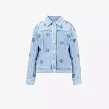 Blacknini Yin Huafu/ Blue Rose Private Clothing D Home Heavy Luxury Relief Handmade Embroidery Washed Denim Jacket Blue XS