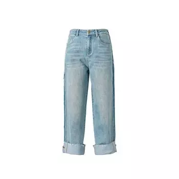 Blacknini Yin Huafu/ Cigarette Pants Private Clothing Import Washed Flanging Hand Brushed Straight-leg Denim Jeans XS