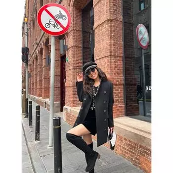 Blacknini Yin Huafu/ Classic Must Buy Three-in-One Wool Ponte-De-Roma Trench Coat Coat Dress Black XS