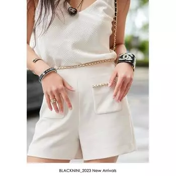 Blacknini Yin Huafu/ Continuation Classic Hand Sewing Chain Vest/Trousers/Shorts (Two Colors) Shorts-Beige S