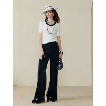 Blacknini Yin Huafu/ Cool Pants Cool Feeling Colorful High Count Mercerized Feeling Slightly Transparent Casual Light Thin Pants Black M