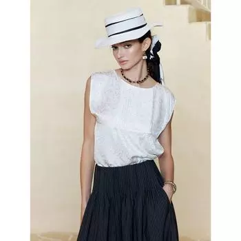 Blacknini Yin Huafu/Cool Silk 16 M Mulberry Silk Silver Buckle Jacquard Vest Sleeveless Shirt White XS
