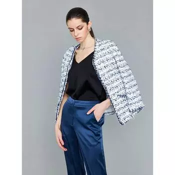 Blacknini Yin Huafu Feather Clothes Yunshang British Lt Royal Fragrance Source Factory Fabric Tweed Outwear/Shorts Blue and White Outwear XS