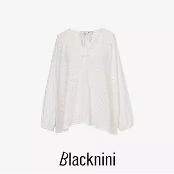 Blacknini Yin Huafu/Floating Romance High-Count 60S Combed Cotton Hollow-out High-Density Jacquard Top White S