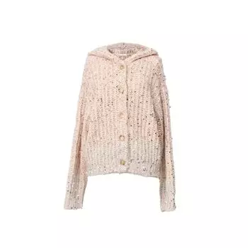 Blacknini Yin Huafu/ Gold Ingot German Machine-Made Ingot Needle Mohair Wool Hooded Knit Cardigan Gold and Silver Gradient S