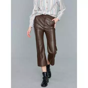 Blacknini Yin Huafu Grade A Matte Sheepskin Split Slightly Leather Pants Brown M