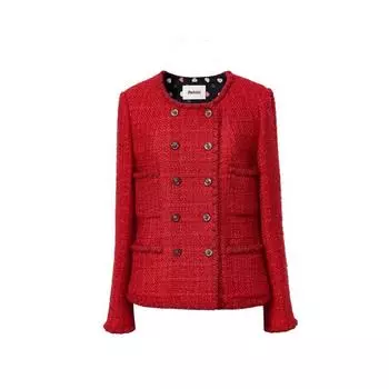 Blacknini Yin Huafu/ Hongyun Set New Chinese Red Wool Tweed Classic Style Jacket with Skirt Outwear XS