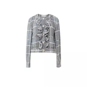 Blacknini Yin Huafu Jenny Shirts Plaid Tweed Frill Madeline Style Drill Buckle Shirts Top Shirt M
