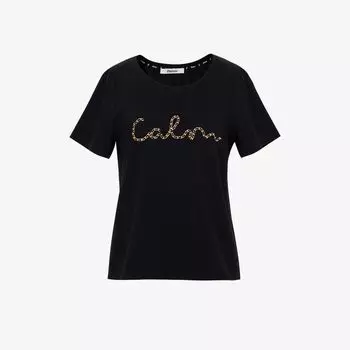 Blacknini Yin Huafu Less Is More Black and White Vertical Cut Chain Decoration round Neck T-shirt Black XS