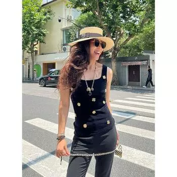 Blacknini Yin Huafu/Manager Private Clothing Development Japan Import Velvet Coin Camisole/Long Sleeves Vest((In Stock)) XS