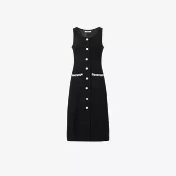 Blacknini Yin Huafu Modern Era Drill Buckle V-neck Black Long Classic Style Dress Outerwear Black L