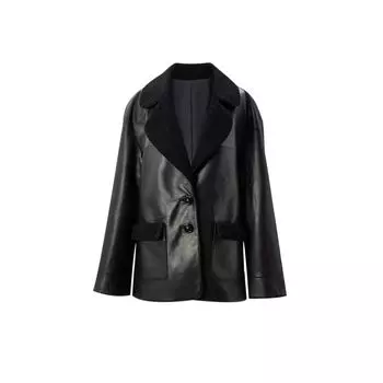 Blacknini Yin Huafu/ Old Buddha Luxury Sheepskin Diamond Lattice Suit Collar Single-Breasted Leather Coat Leather clothing XS
