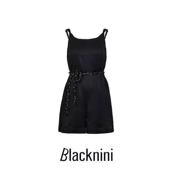 Blacknini Yin Huafu/Private Clothing Development Heavy Pleat Craft Acetate Fibre Kinked Jumpsuit with Belt Black XS