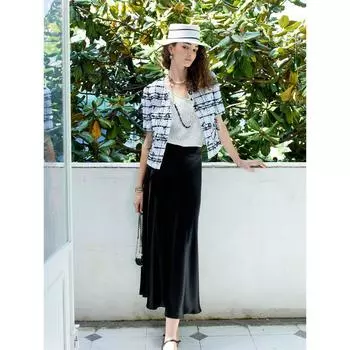 Blacknini Yin Huafu/Satin Acetate Water Wave Nature Drape Glossy Fishtail Skirt Gold(In stock) S