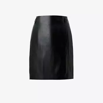 Blacknini Yin Huafu/Strong Push Pencil Skirt with Waist Good Style Microfiber Protein Leather Bag Hip Skirt Black S