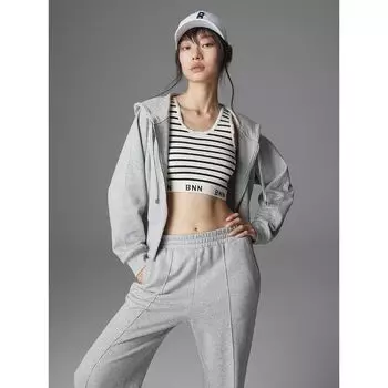Blacknini Yin Huafu/ Sweet Cool Girl Athflow Style Stretch All-Matching Slim Looking Tops (Two Colors) Stripes White XL