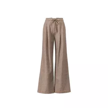 Blacknini Yin Huafu/ Thin Flash Pants Du + Luxury with Bright Silk Fleece Lace-up Casual Loose Wide-Leg Pants Curry color((In Stock)) L