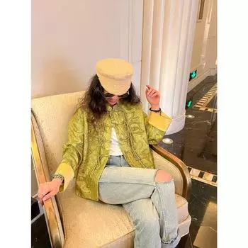 Blacknini Yin Huafu Tulip Crepe Satin Gold and Silver Silk Handmade Tassel Plate Buckle New Chinese Style Outwear Green S