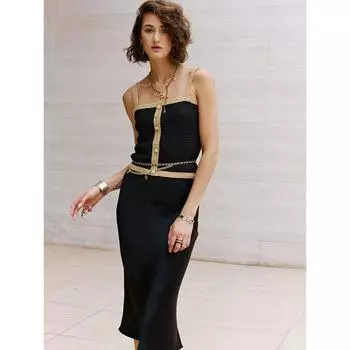 Blacknini Yin WAF/ Black Gold Set German Stoll Made Gold Thread with Yarn Cardigan/Sling/Skirt Black-Strap S