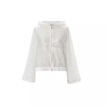 Blacknini Yin WAF/ Daylight Ripple Heavy Weight Luxury Embroider Beaded Piece Lace Hooded Outwear White(In stock) L