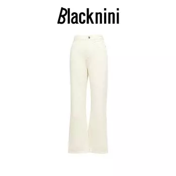 Blacknini Yin WAF/ Full Score White Cow Turkey Gaodingriri Zipper Straight Wide Leg Denim White(In stock) L