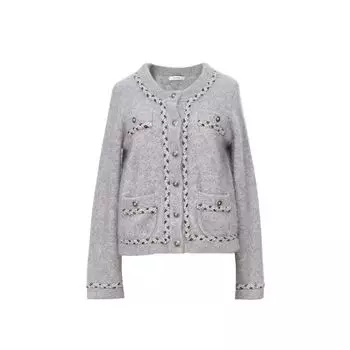 Blacknini Yin WAF/ Granny Grey Brushed Conseini 1oo Cashmere Knitting Cardigan Classic Style Outwear 100 Cashmere Knitting Outwear((In Stock)) S