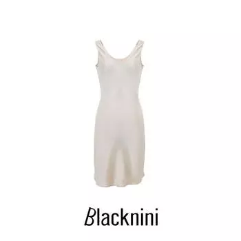 Blacknini Yin WAF/High Density Satin Acetate Nature Draping Row Wind Two-Way Vest Dress Beige-Dress L