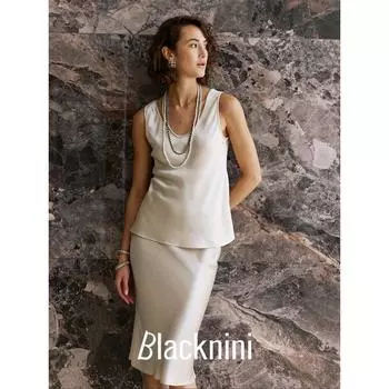 Blacknini Yin WAF/High Satin High Density Satin Natural Acetate Draping Row Wind Double Purpose Vest/Skirt Black-Vest L