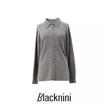 Blacknini Yin WAF/ Lazy Shirt German Stoll Machine Made Cashmere Wool Cardigan Gray((In Stock)) S