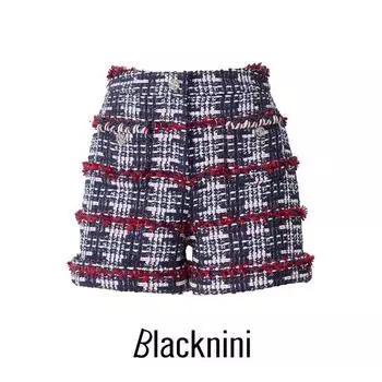 Blacknini Yin WAF/ Red, White and Blue France Import ACT3 Handmade Workshop Three-Color Flower Woolen Coat/Shorts Shorts M
