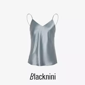 Blacknini Yin WAF/ Streamer Champagne Satin Cool Feeling Lazy People Love Row Style Top/Trousers Pearl Grey-Sling M