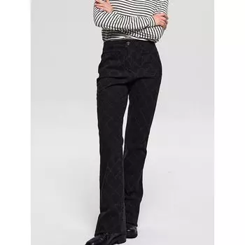 Blacknini Yin WAF/Turkey Heavy Industry Chain Quilting Print High Waist Denim Bootcut Trousers Black M