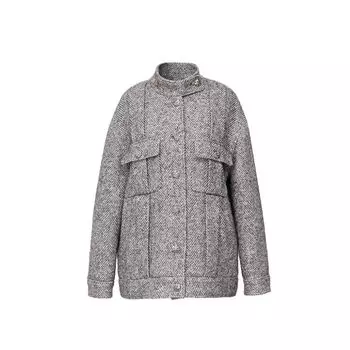 Blacknini Yin Waffle 50 Degrees Gray Italian Luxury Brand Moessme Mohair Classic Style Tweed Outwear Herringbone jacket (Label: MOESSMER)(In stock) L