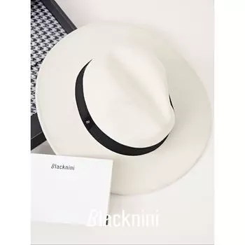 Blacknini Yin Waffle/ Brand Peripheral Camellia/Flat Brim Top Hat Flat-brimmed hat One size