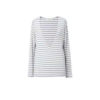 Blacknini Yin Waffle Coastline Nude Feel 0 Pressure! First Cut Baby Wool Blue and White Stripe Knitting Tops T-shirt Knitting Tops(Part of In Stock) XL