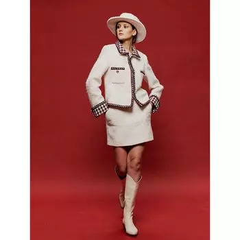 Blacknini Yin Waffle Lapel Classic Style Outwear Skirt Suit White (skirt) XS