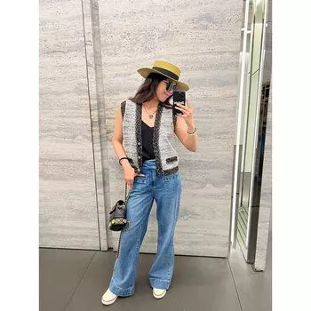 Blacknini Yin Waffle/ M & Amp; M Beans Cashmere Colored Gems Handmade Knitting Cardigan/Vest Vest S