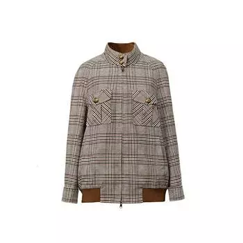 Blacknini Yin Waffle Miu Landa Italy Import Yarn-Dyed Jacquard Plaid Wool Jacket Outwear Brown Plaid Outwear S