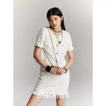 Blacknini Yin Waffle Moonlight Camellia British Limited Fabric Plaid Tassel Classic Style Outwear/Skirt Skirt XS