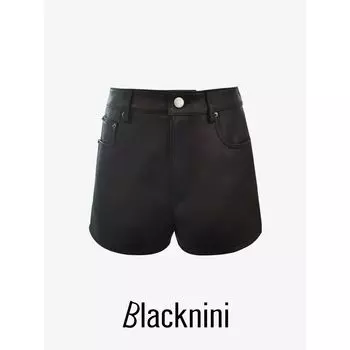 Blacknini Yin Waffle Natural Uncoated Cotton Goatskin Suit Collar Patch Pocket Leather Waistcoat Black (shorts) XS