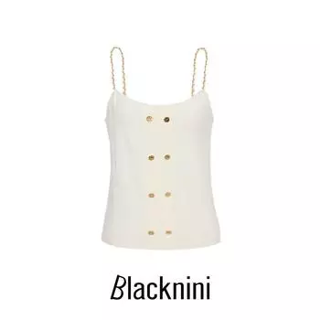 Blacknini Yin Waffle/One Woven Chain Silk Blended Double Row Gold Buckle Sling Top White(In stock) XL