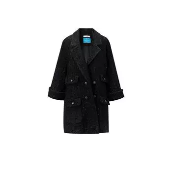 Blacknini Yinhuafu/ Black Wukong Italian Biellag Wool Woolen Coat Outwear Black L