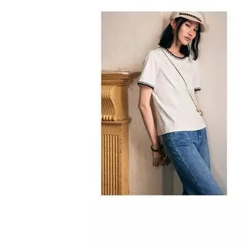 Blacknini Yinhuafu/BNN Girl Must Enter Summer Ice Cream Hand-Stitched Ribbon T-shirt Three Colors White L